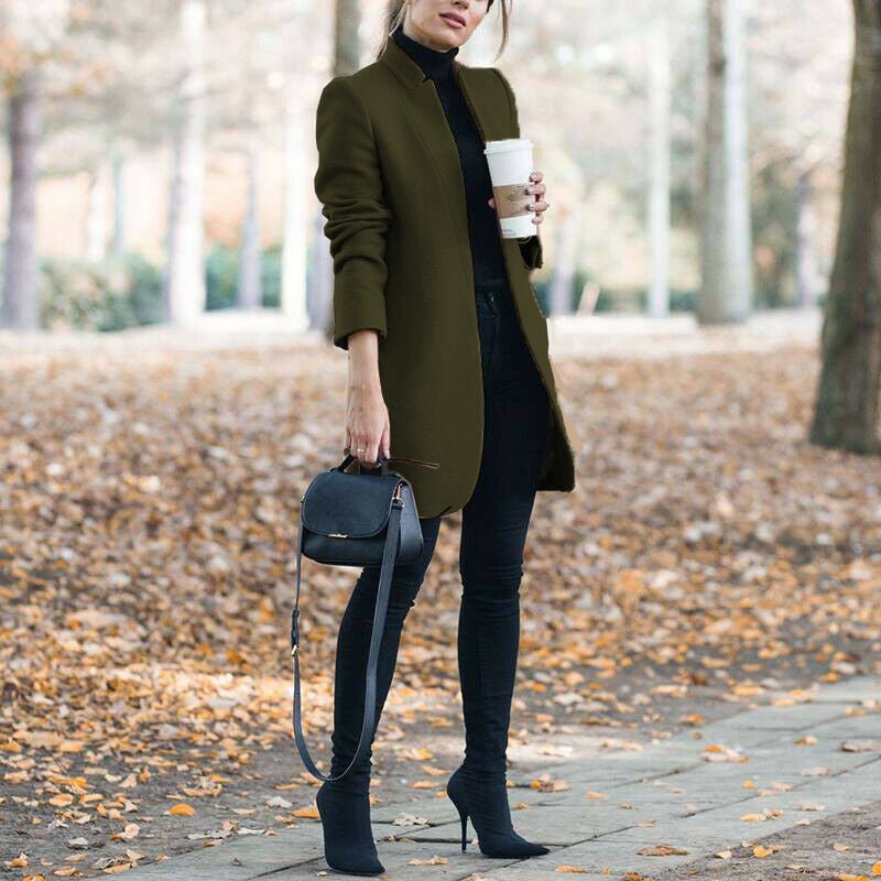 Autumn And Winter New Style European And American Fashion Solid Color Stand-Up Collar Woolen Blazer | Mode