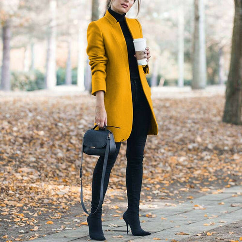 Autumn And Winter New Style European And American Fashion Solid Color Stand-Up Collar Woolen Blazer | Mode