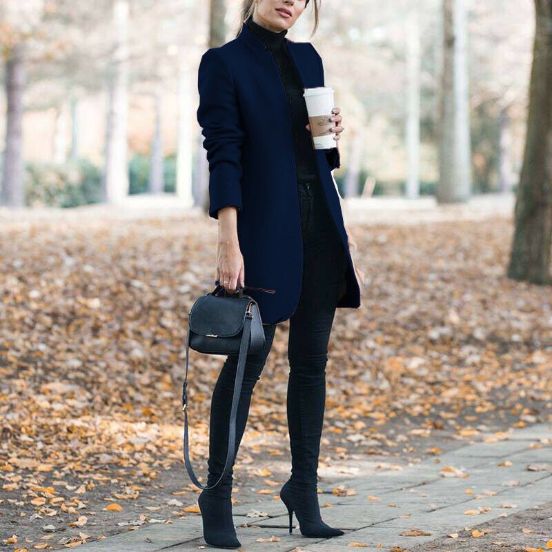 Autumn And Winter New Style European And American Fashion Solid Color Stand-Up Collar Woolen Blazer | Mode