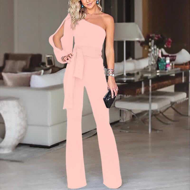 Ladies High Waist Slim One-Shoulder Jumpsuit | Mode