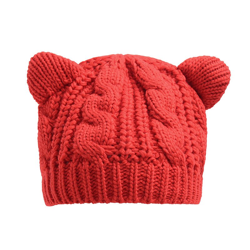 Hand Made 3D Cute Knitted Cat Ear Beanie For Winter | Mode