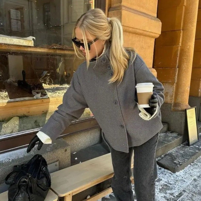 Cross-Border European And American Women's Short Stand-Up Collar Single-Breasted Woolen Coat Trendy And Stylish Woolen Jacket For Women | Mode