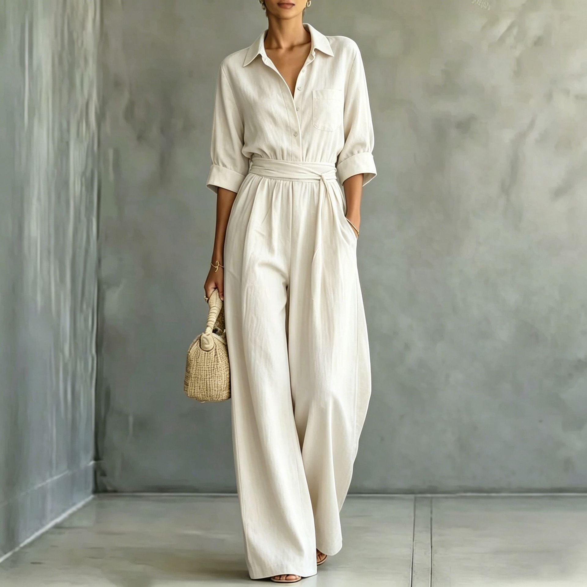 2026 Autumn Cross-Border Amazon New European And American Fashion Women's Mid-Sleeve Shirt Loose And Stylish Jumpsuit For Women | Mode