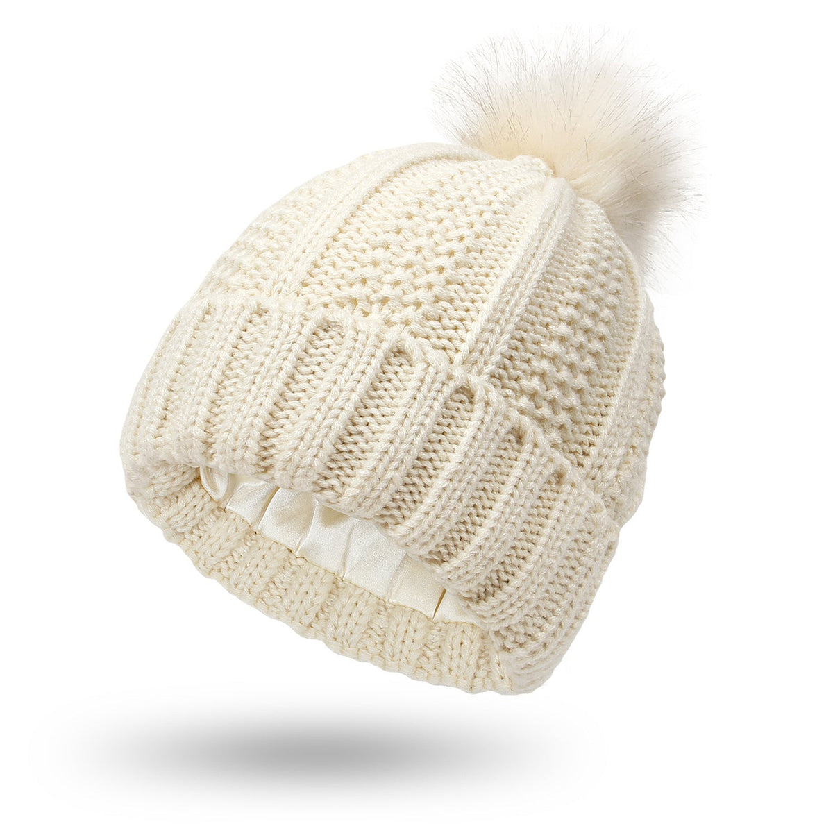Winter Knitted Hats Fashion Stretchy Lined Skull Hats For Women Faux Fur Pom Pom Hat Keep Warming Beanie Hat | Mode