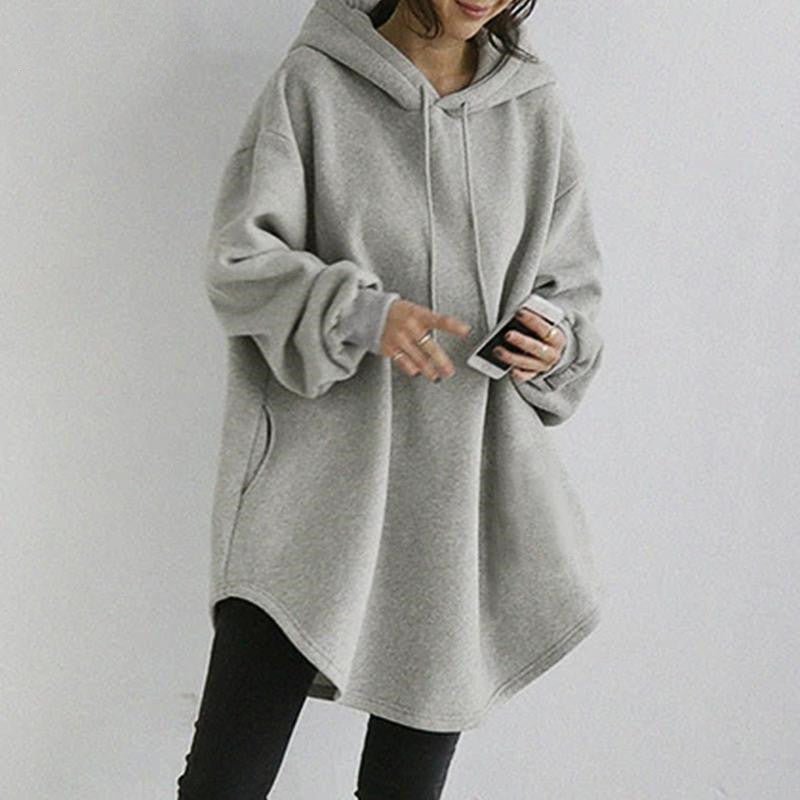 Casual Long Sleeve Pocket Hooded Drawstring Loose Sweatshirt | Mode