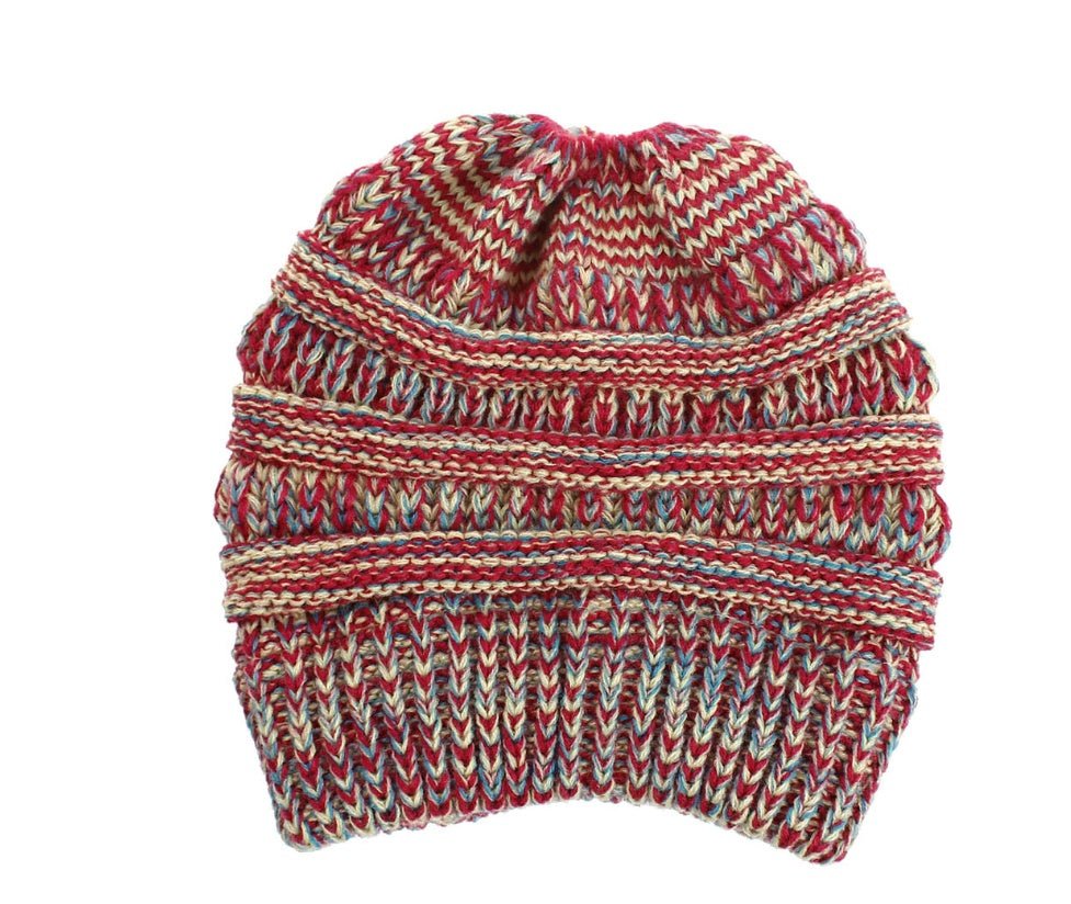 Mixed Color Knitted Wool Hat Ladies Non-labeled Ponytail Hat | Mode