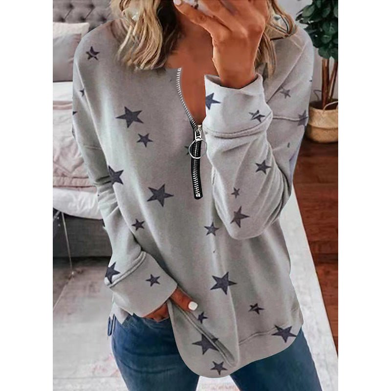 Star Print Long Sleeve Pullover Women's Sweatshirt | Mode