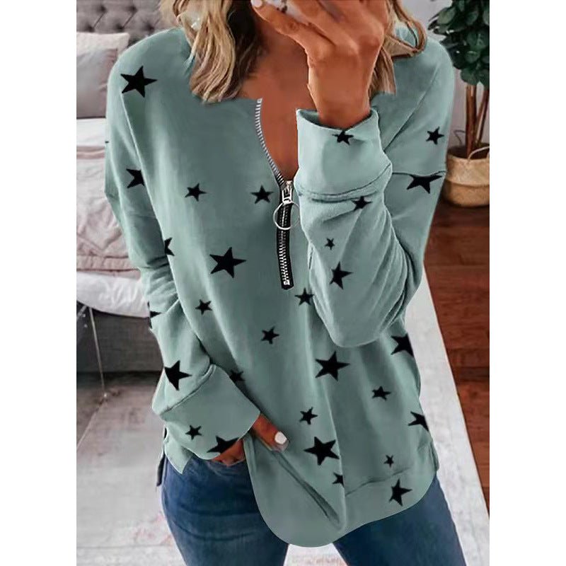 Star Print Long Sleeve Pullover Women's Sweatshirt | Mode