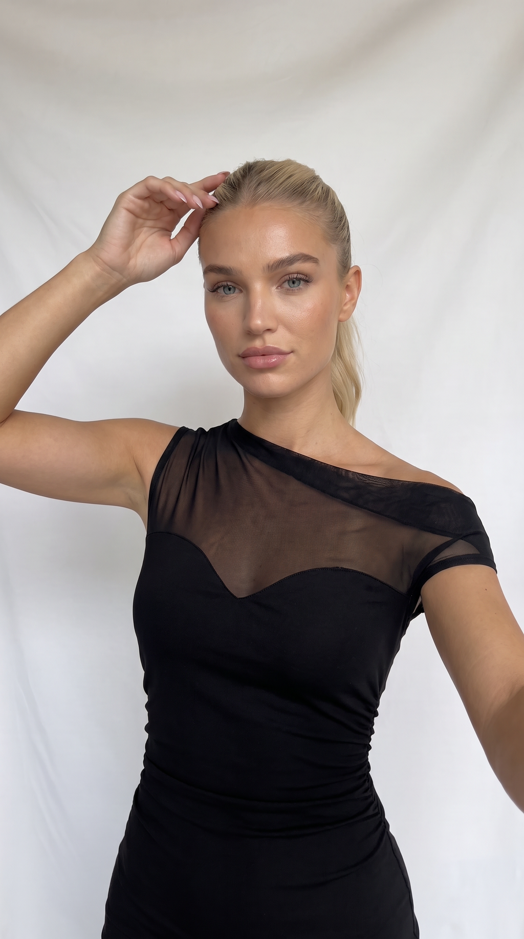 Women's Solid-Color Off-Shoulder Spliced Sheer Slim-Fit Dress