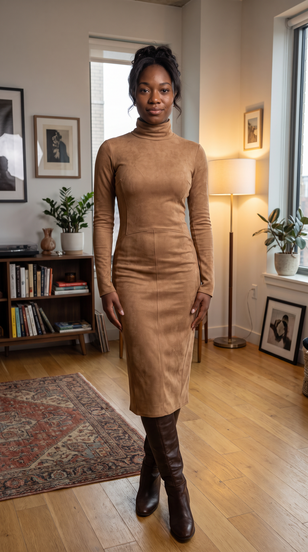 Robe longue à manches longues amincissante pour femme, collection automne-hiver 2026, à porter sous un manteau, avec jupe élégante moulante