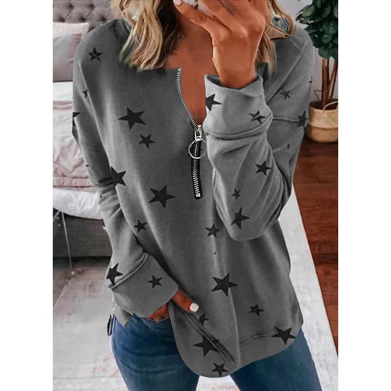 Star Print Long Sleeve Pullover Women's Sweatshirt | Mode