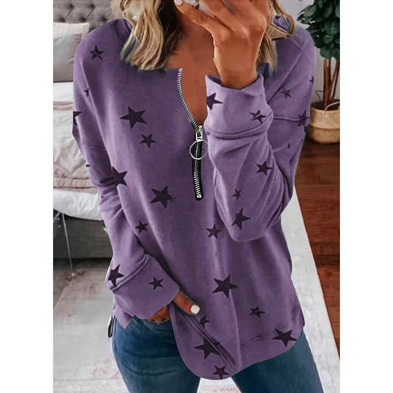 Star Print Long Sleeve Pullover Women's Sweatshirt | Mode