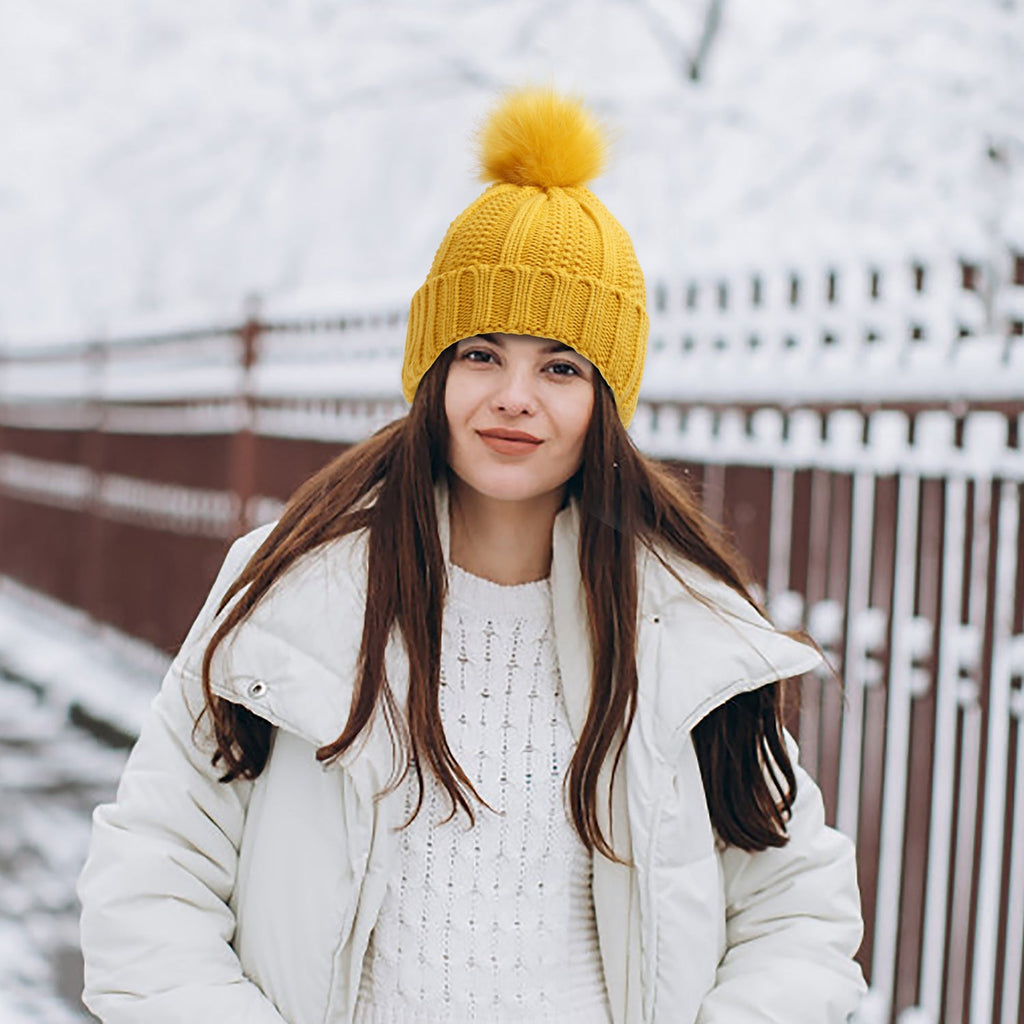 Winter Knitted Hats Fashion Stretchy Lined Skull Hats For Women Faux Fur Pom Pom Hat Keep Warming Beanie Hat | Mode
