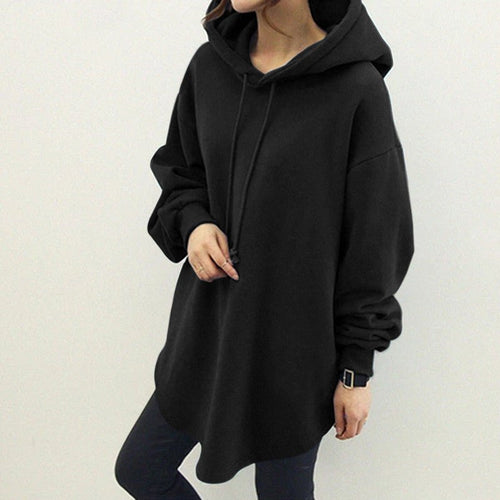 Casual Long Sleeve Pocket Hooded Drawstring Loose Sweatshirt | Mode